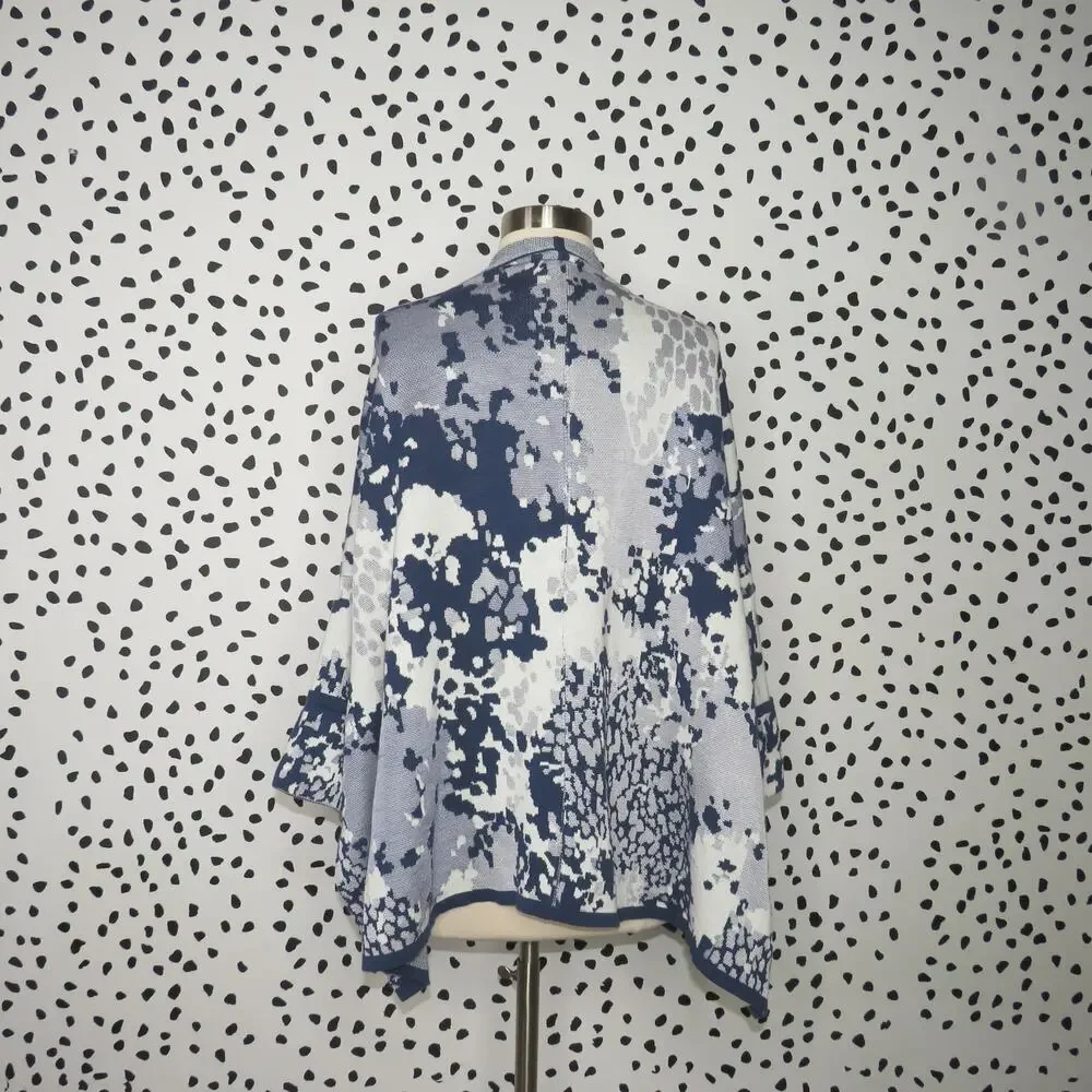 Marla Wynne Blue Abstract Print Open Front Sweater Cardigan - Picture 5 of 10